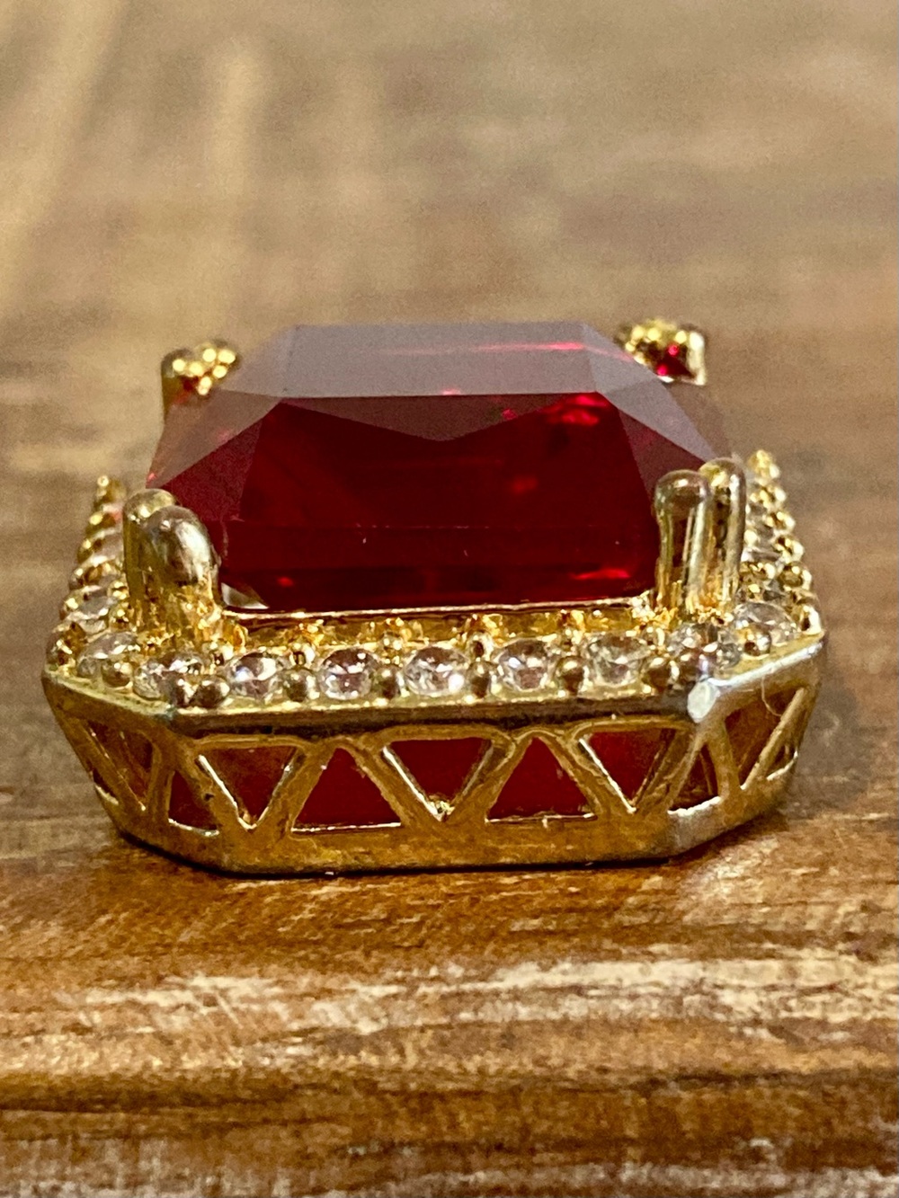 Men’s 18k Gold Plated Square Red Stone Halo Pendant Design by TSS - Picture 4 of 15